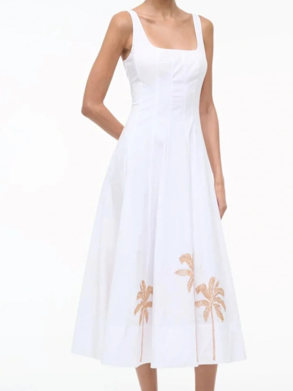STAUD White Palm-Embroidered Midi Dress - Picture 4 of 7